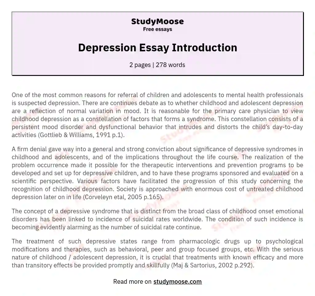 essay about depression 300 words