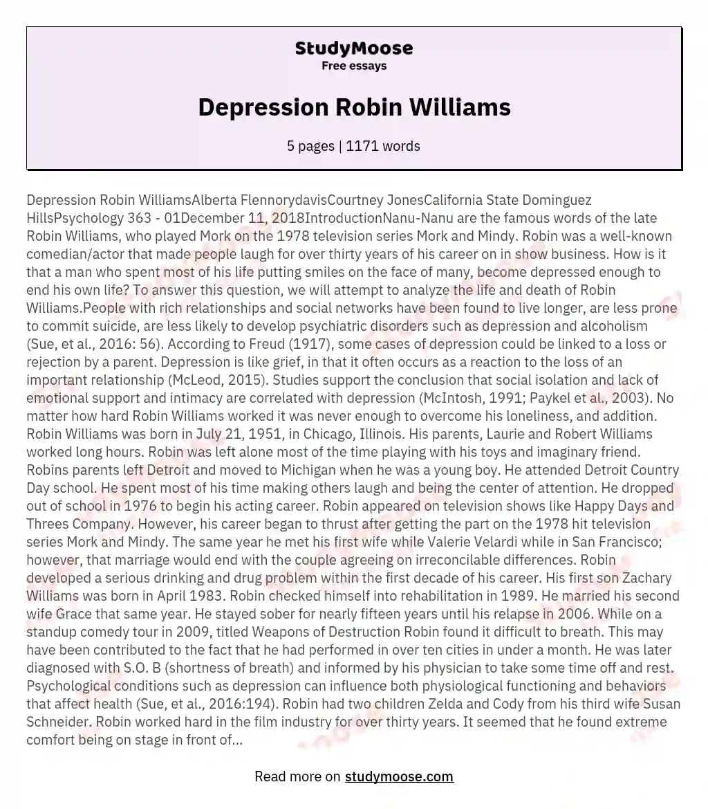 Depression Robin Williams essay