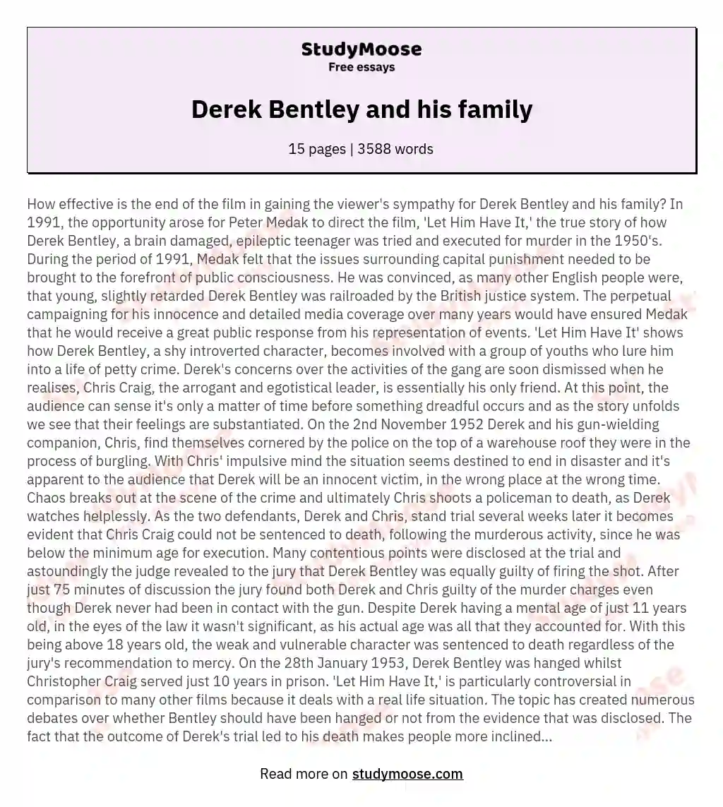 Derek Bentley and his family essay