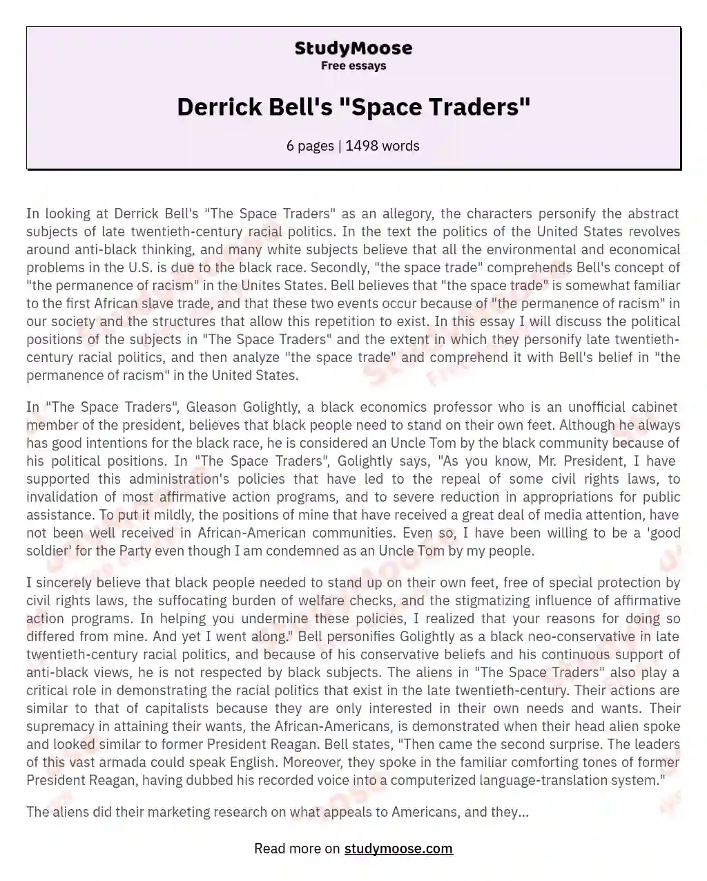 Derrick Bell's "Space Traders" essay
