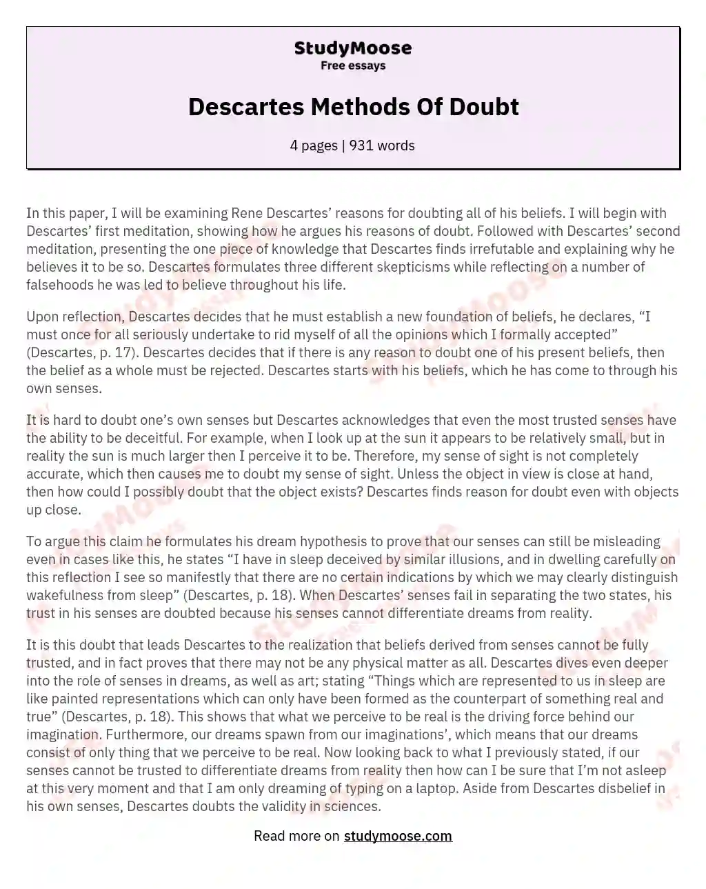 Descartes Methods Of Doubt essay