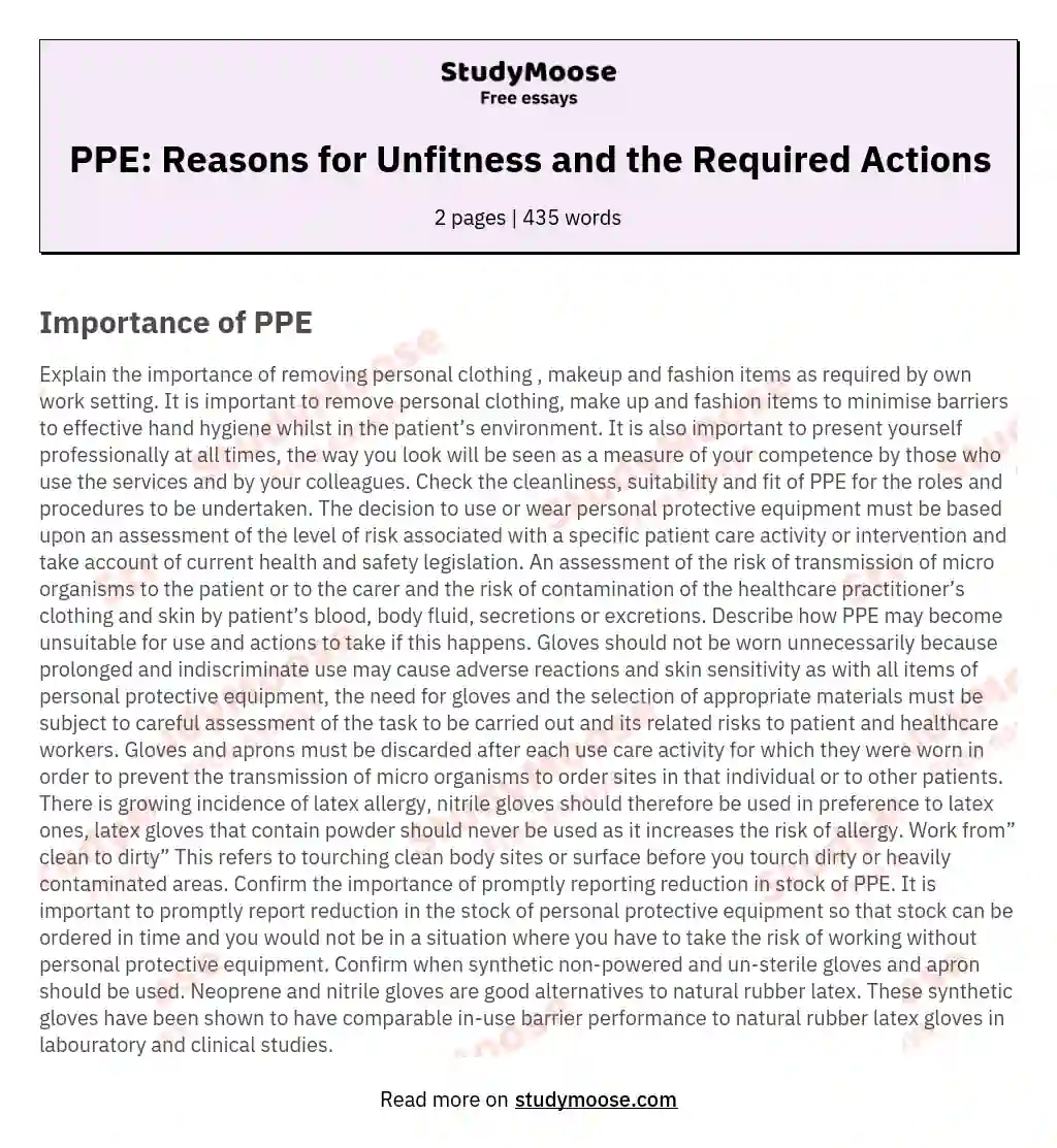 PPE: Reasons for Unfitness and the Required Actions essay
