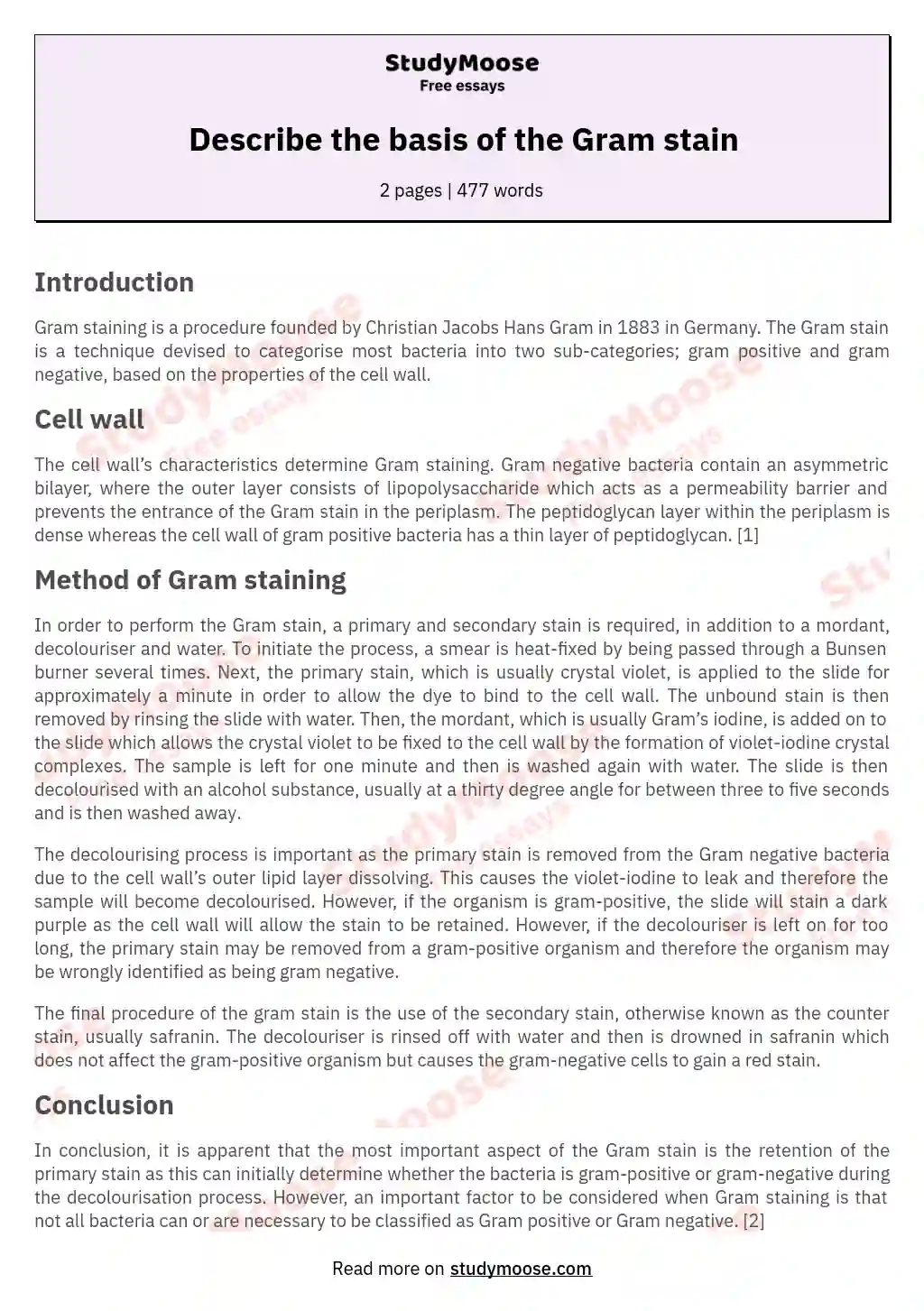 Describe the basis of the Gram stain essay