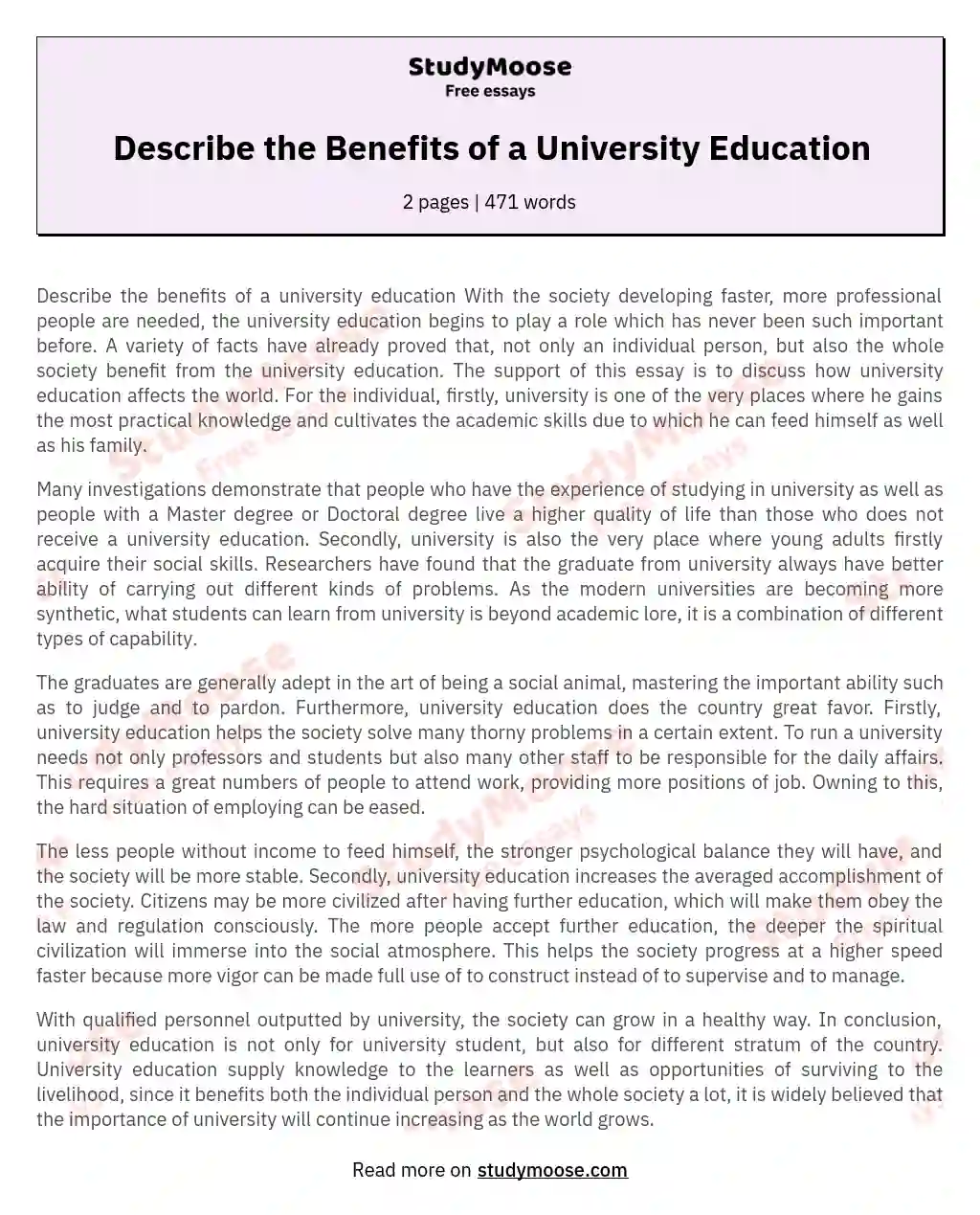 Describe the Benefits of a University Education essay