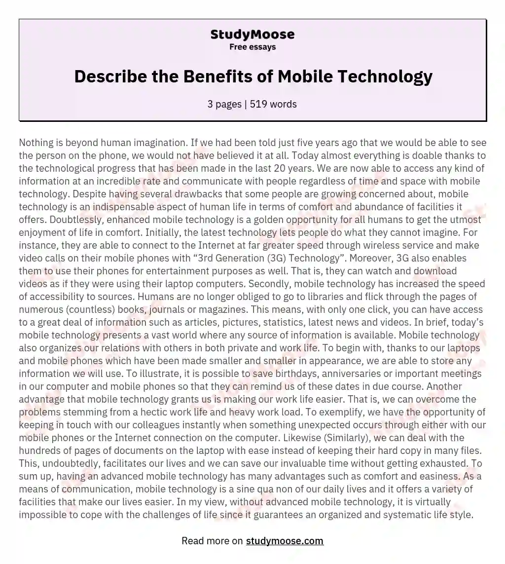 Describe the Benefits of Mobile Technology essay