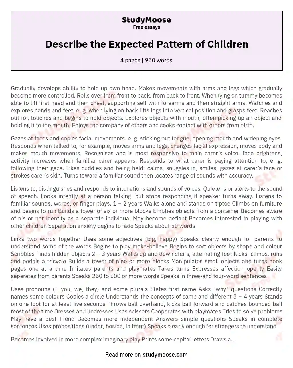Describe the Expected Pattern of Children essay