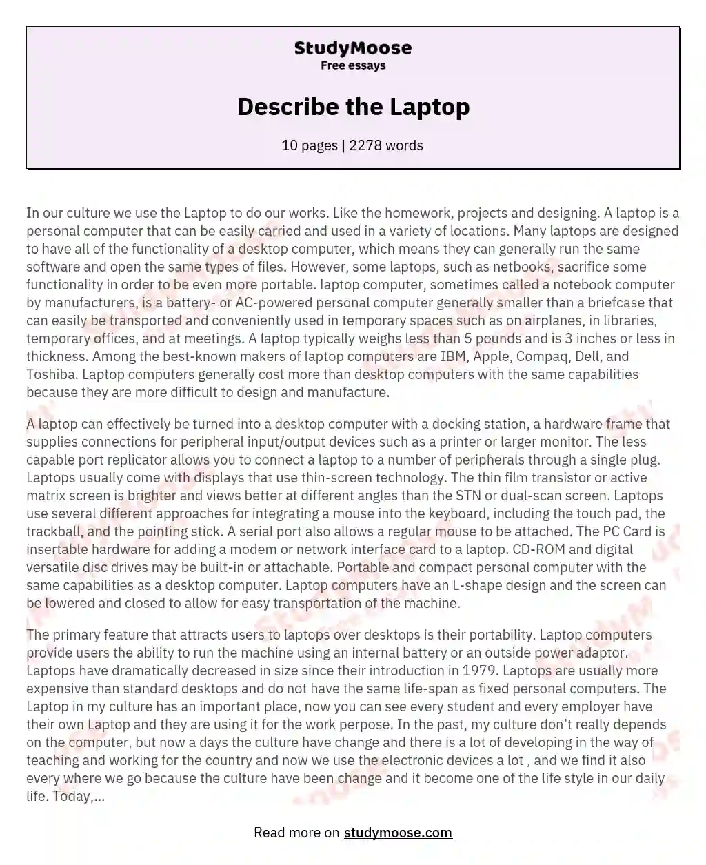 Describe the Laptop essay
