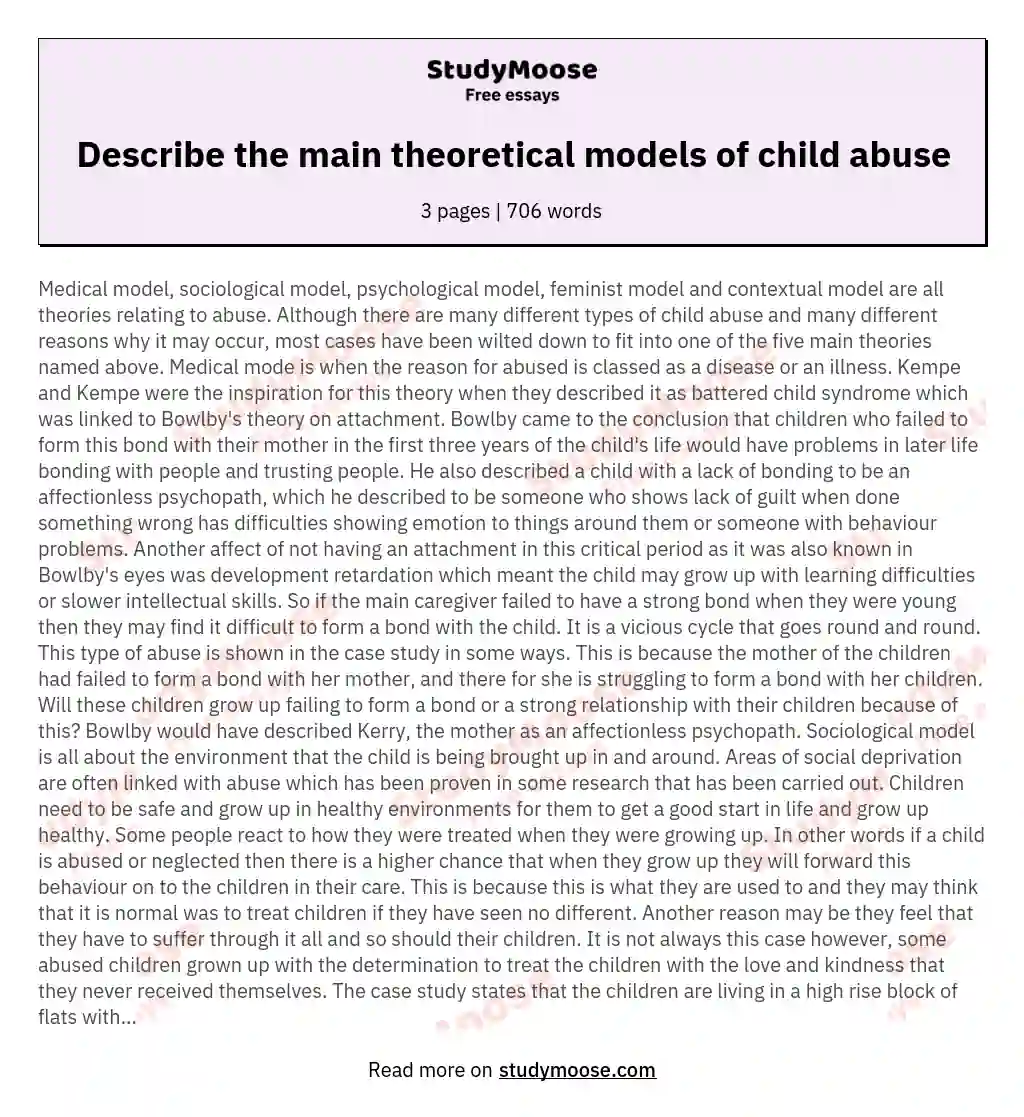 Describe the main theoretical models of child abuse essay