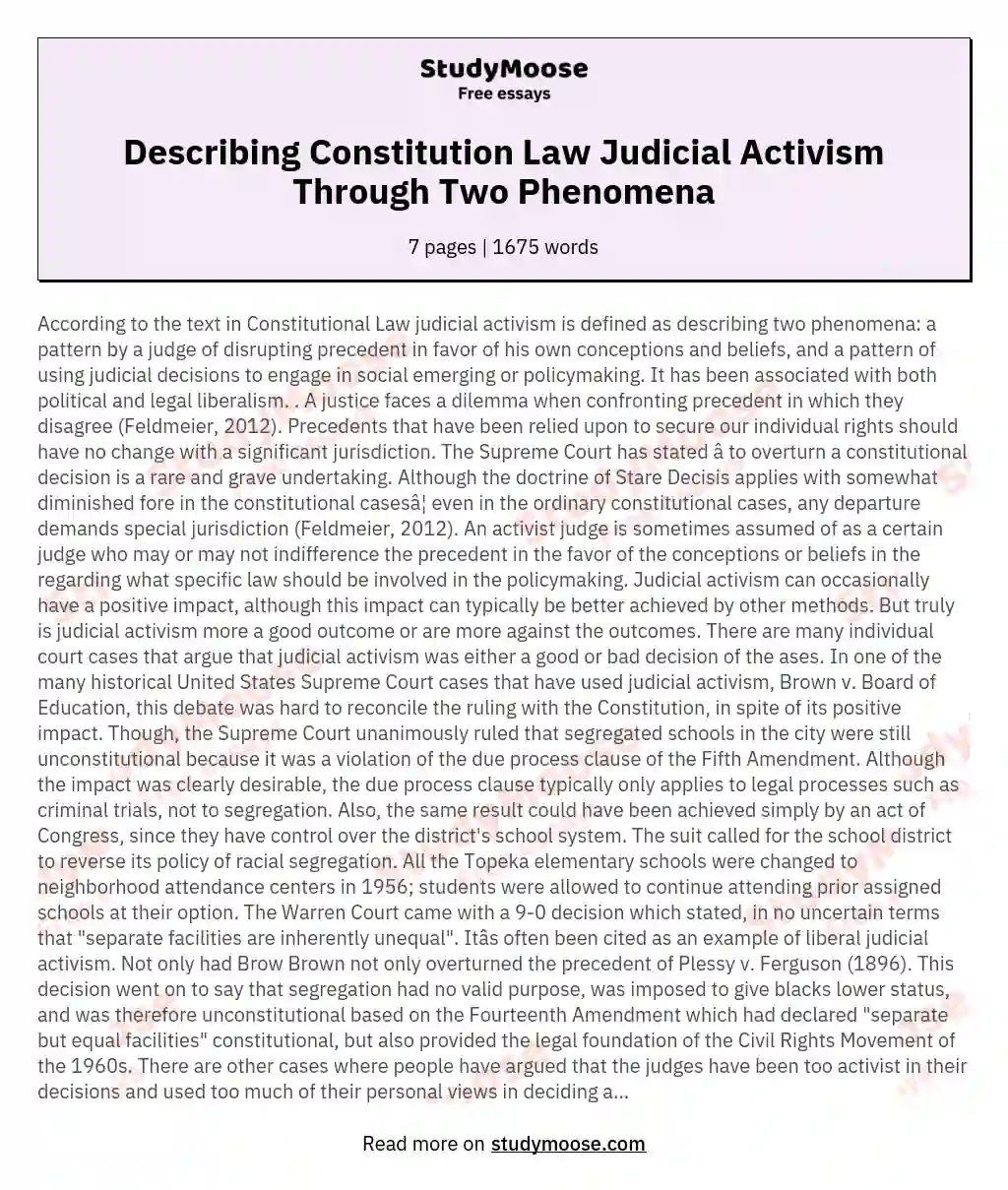 Describing Constitution Law Judicial Activism Through Two Phenomena essay