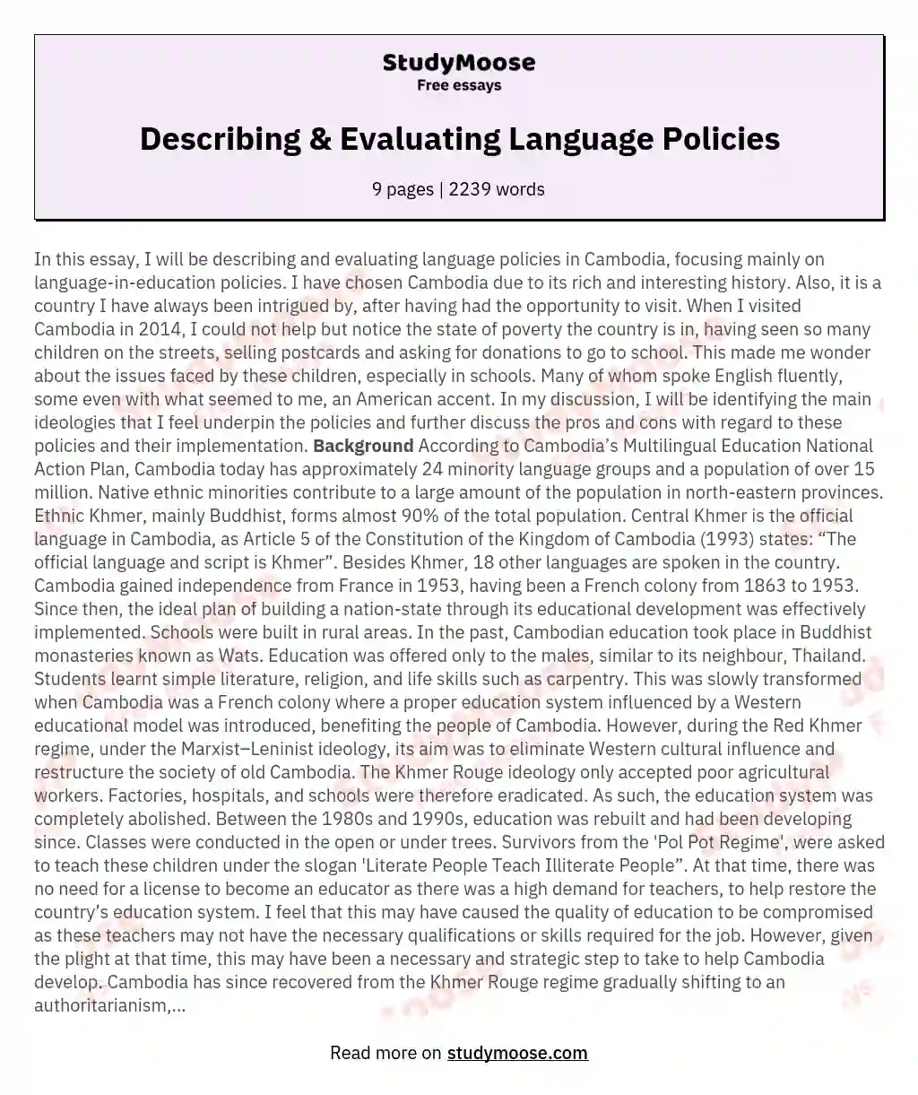 Describing & Evaluating Language Policies essay