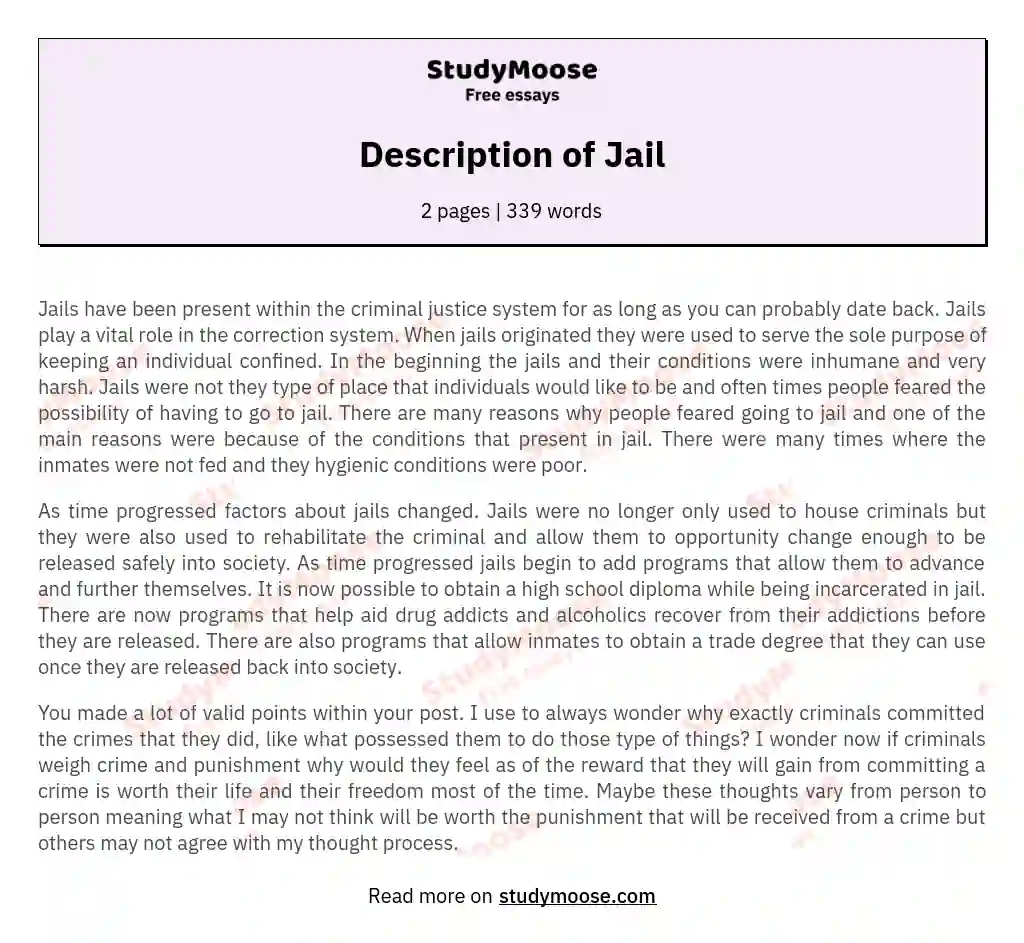Description of Jail essay