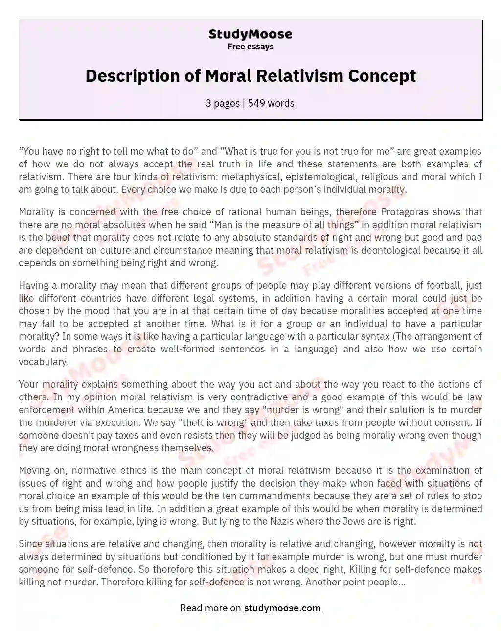 Description of Moral Relativism Concept essay