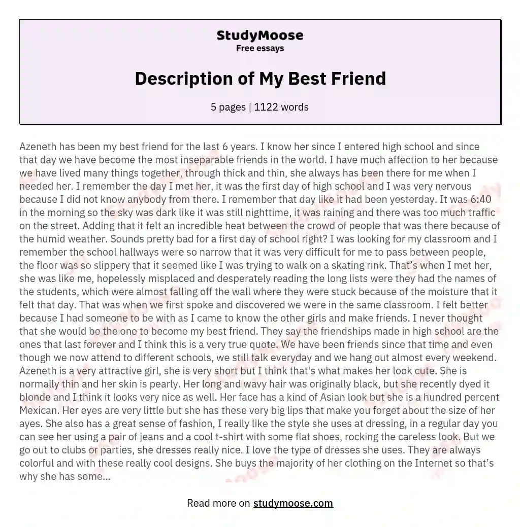 Description of My Best Friend essay