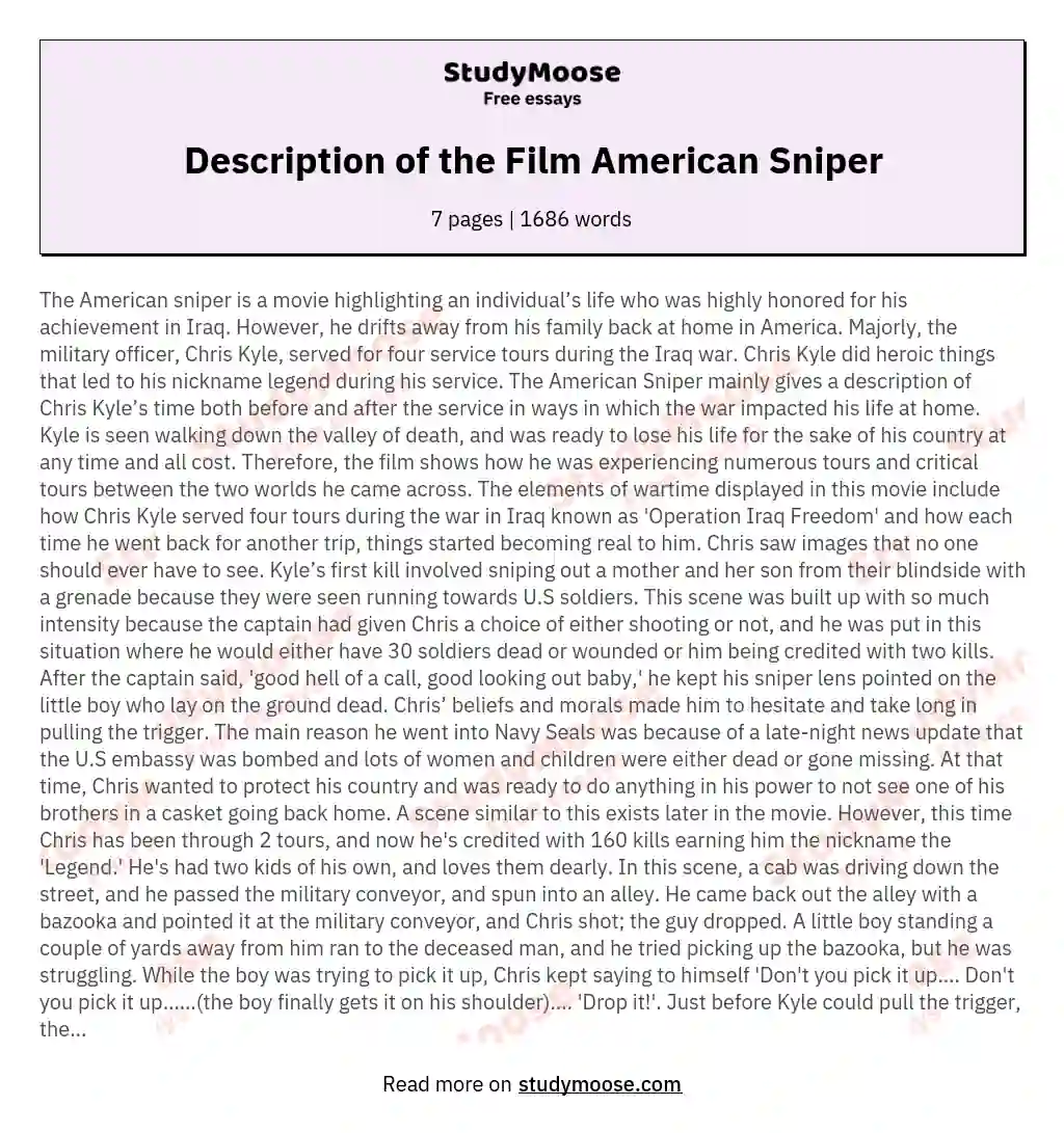 Description of the Film American Sniper essay