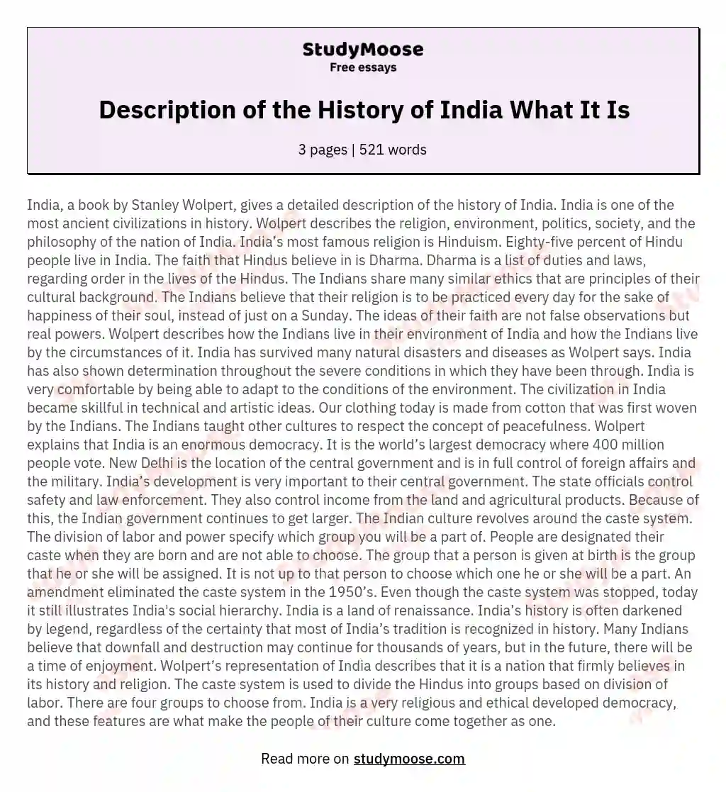 Description of the History of India What It Is essay
