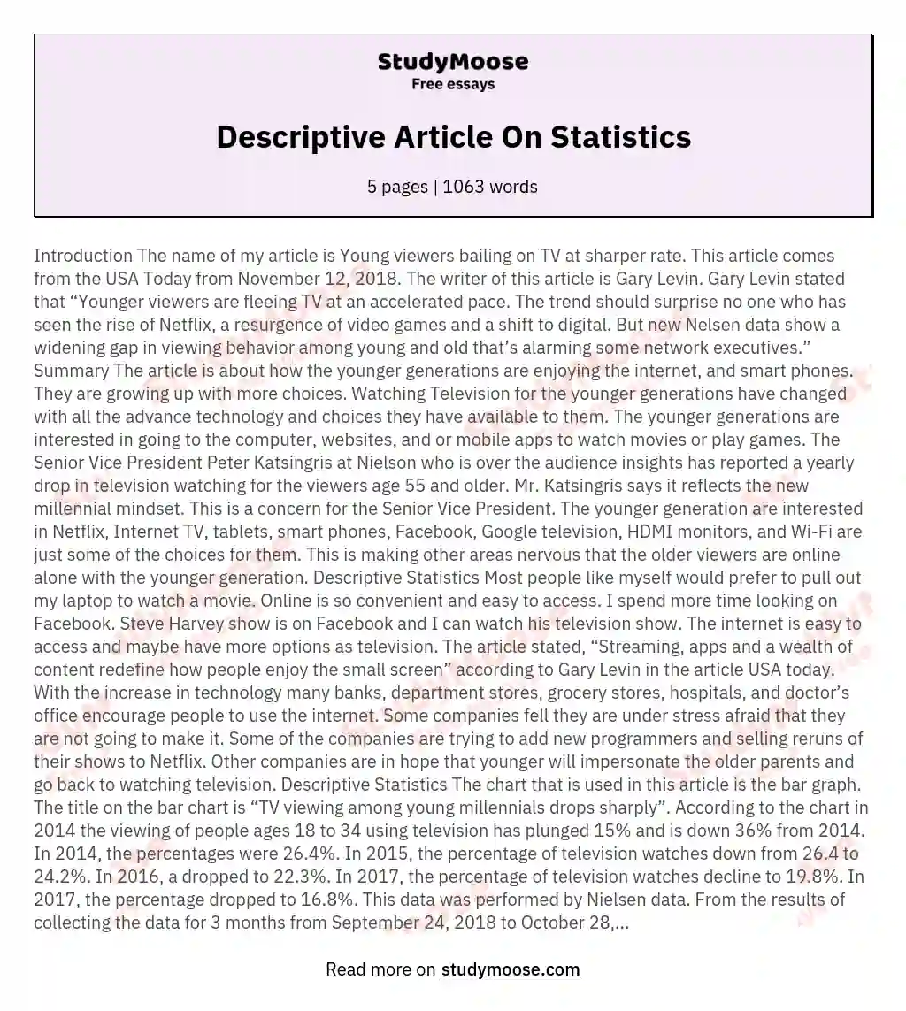 Descriptive Article On Statistics essay