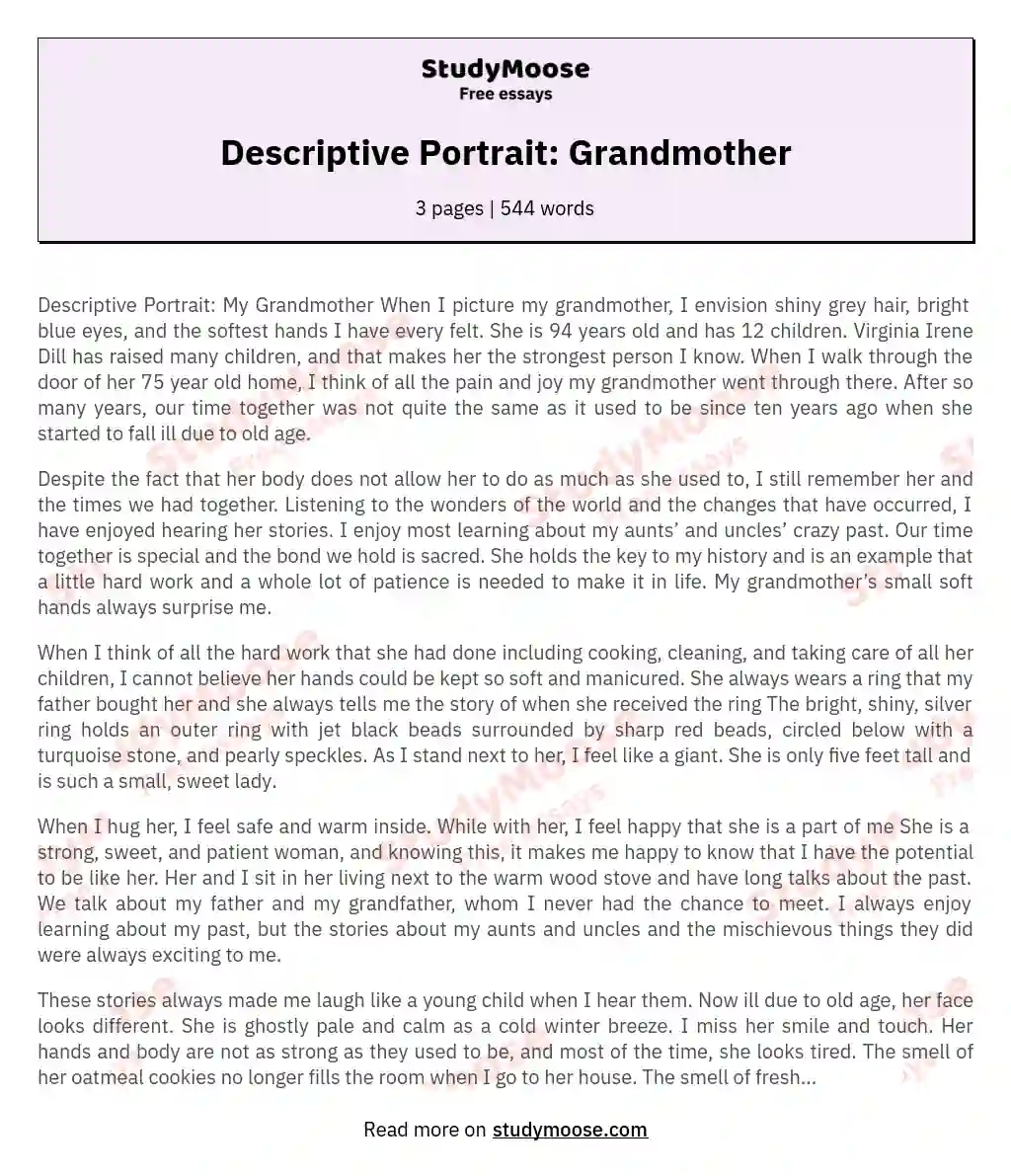 Descriptive Portrait: Grandmother essay
