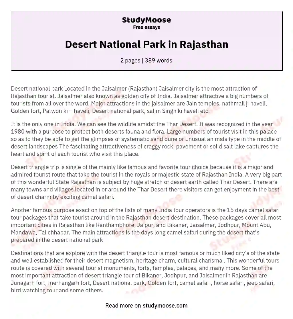 Desert National Park in Rajasthan essay