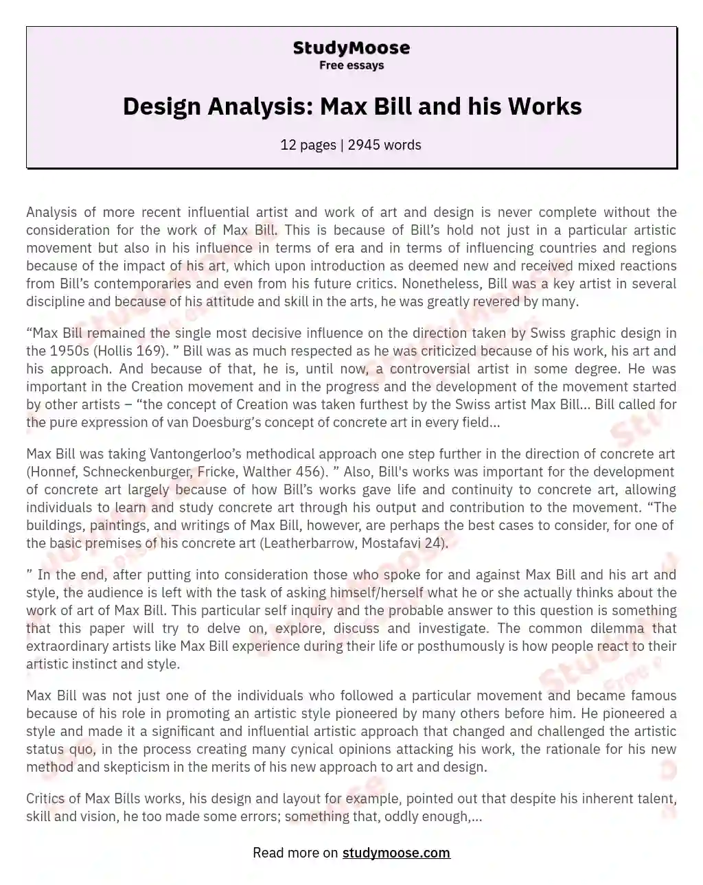 Design Analysis: Max Bill and his Works essay