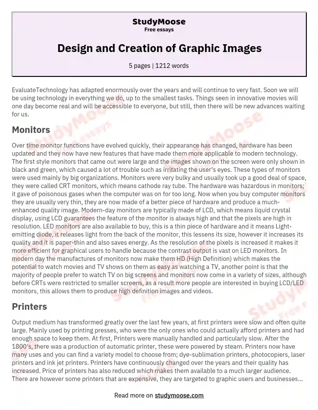 Design and Creation of Graphic Images essay