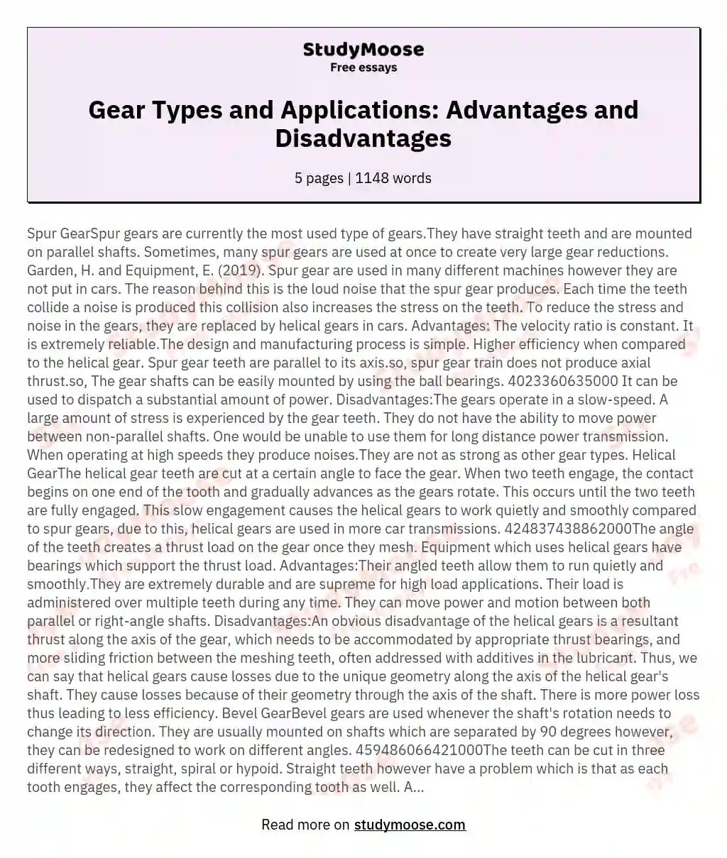 Gear Types and Applications: Advantages and Disadvantages essay
