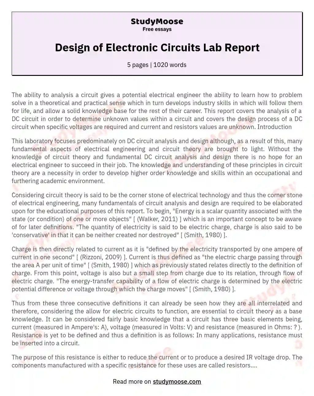Design of Electronic Circuits Lab Report essay