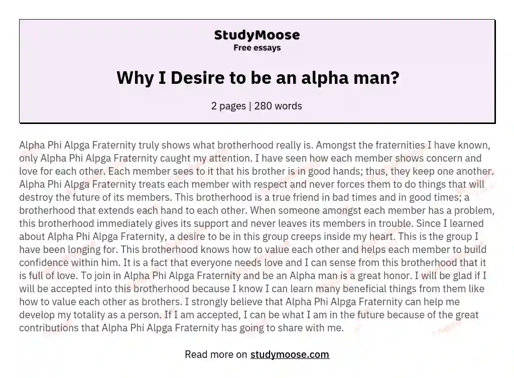 Why I Desire to be an alpha man? essay