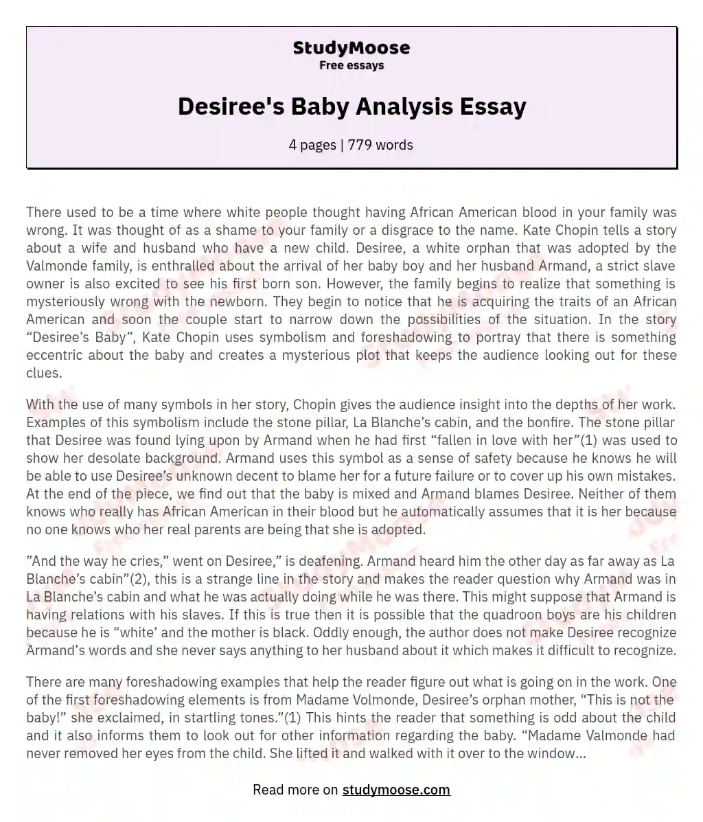 Exploring Race, Identity, and Prejudice in Kate Chopin's 'Desiree's Baby essay