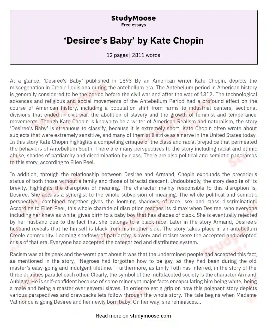 ‘Desiree’s Baby’ by Kate Chopin
