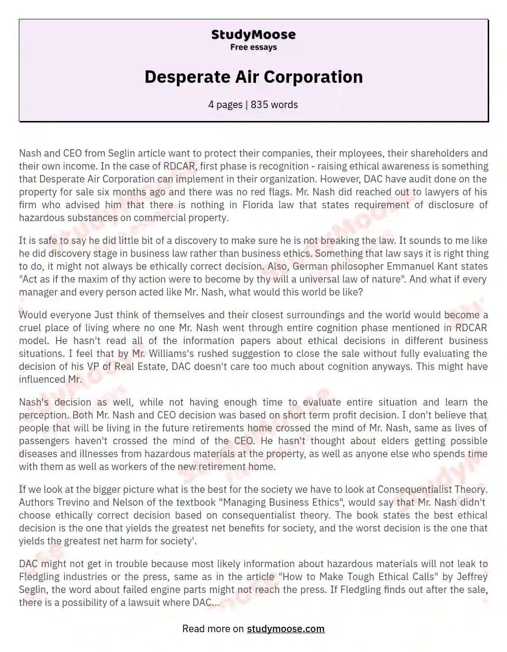 Desperate Air Corporation essay