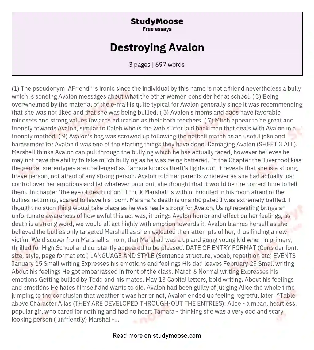 Destroying Avalon essay