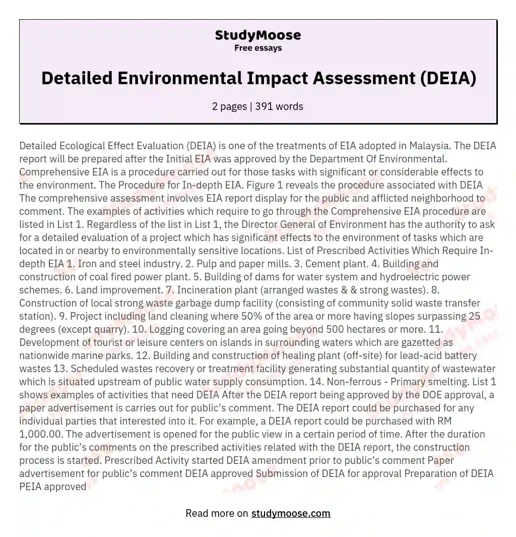 Detailed Environmental Impact Assessment (DEIA) essay
