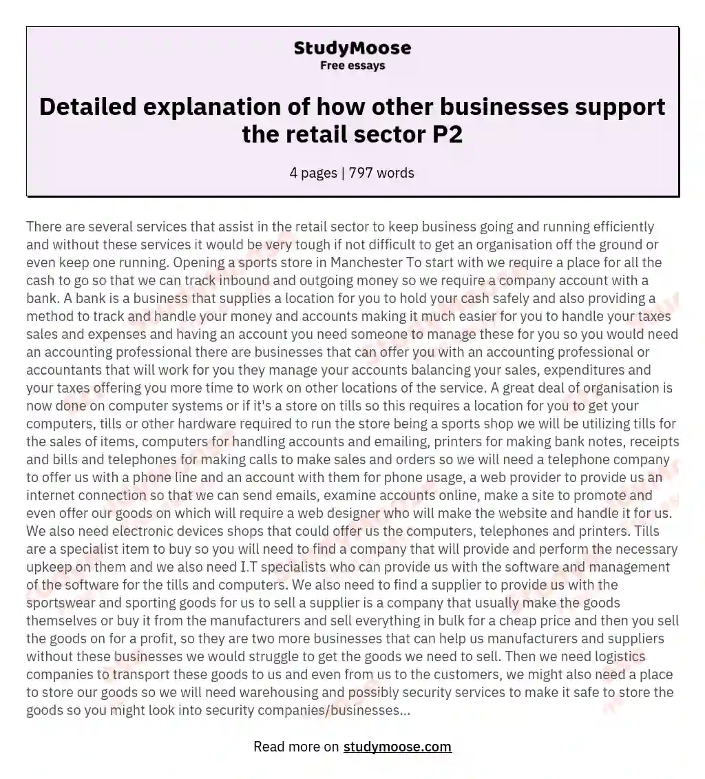 Detailed explanation of how other businesses support the retail sector P2