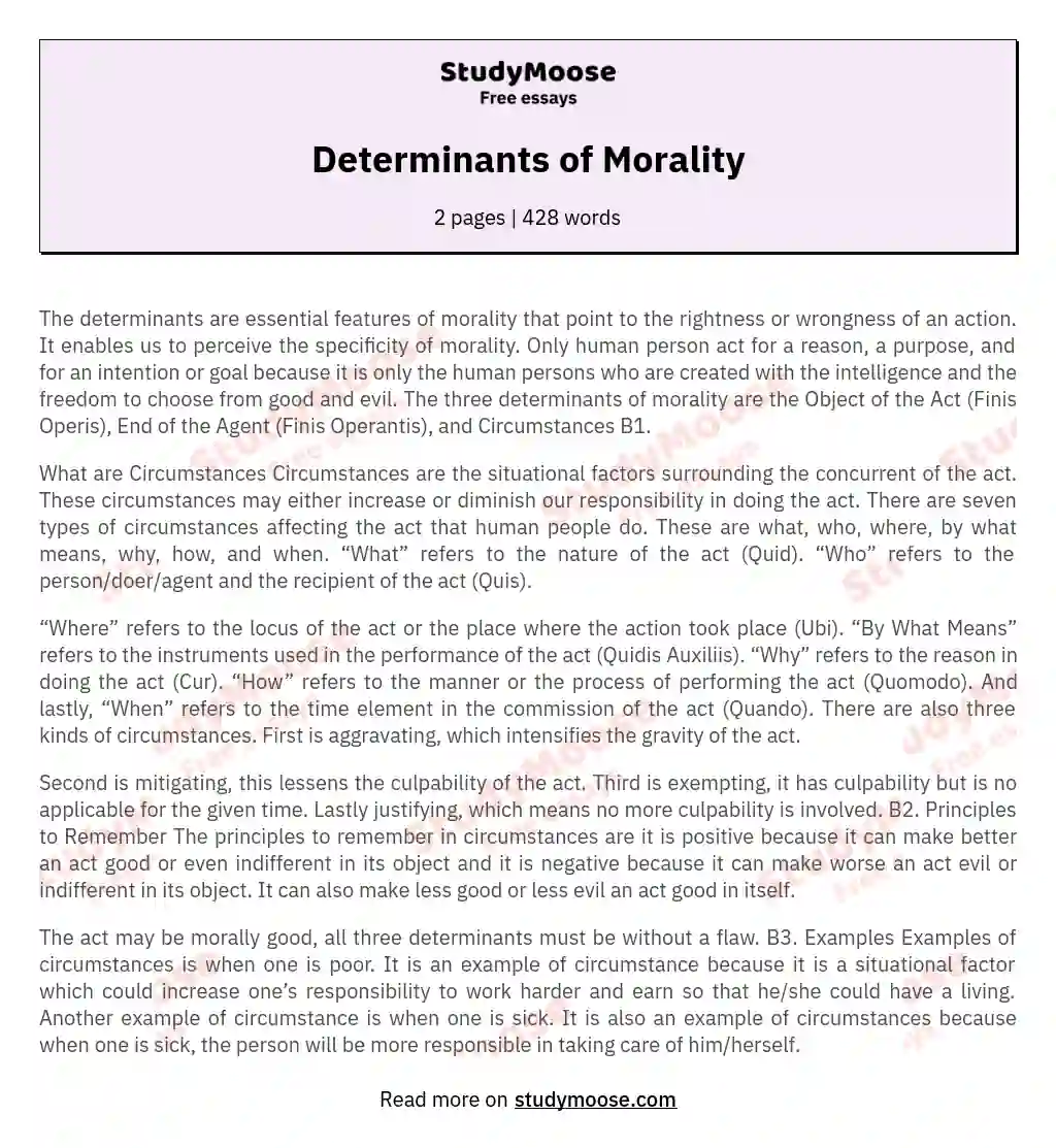determinants of morality essay