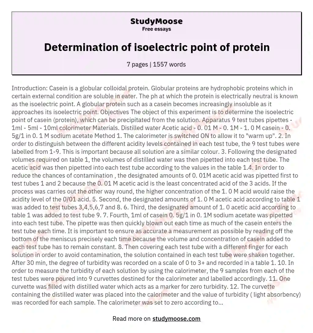 Determination of isoelectric point of protein essay
