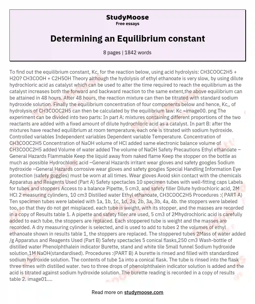 Determining an Equilibrium constant