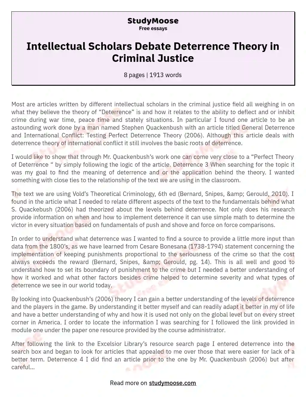 Intellectual Scholars Debate Deterrence Theory in Criminal Justice essay