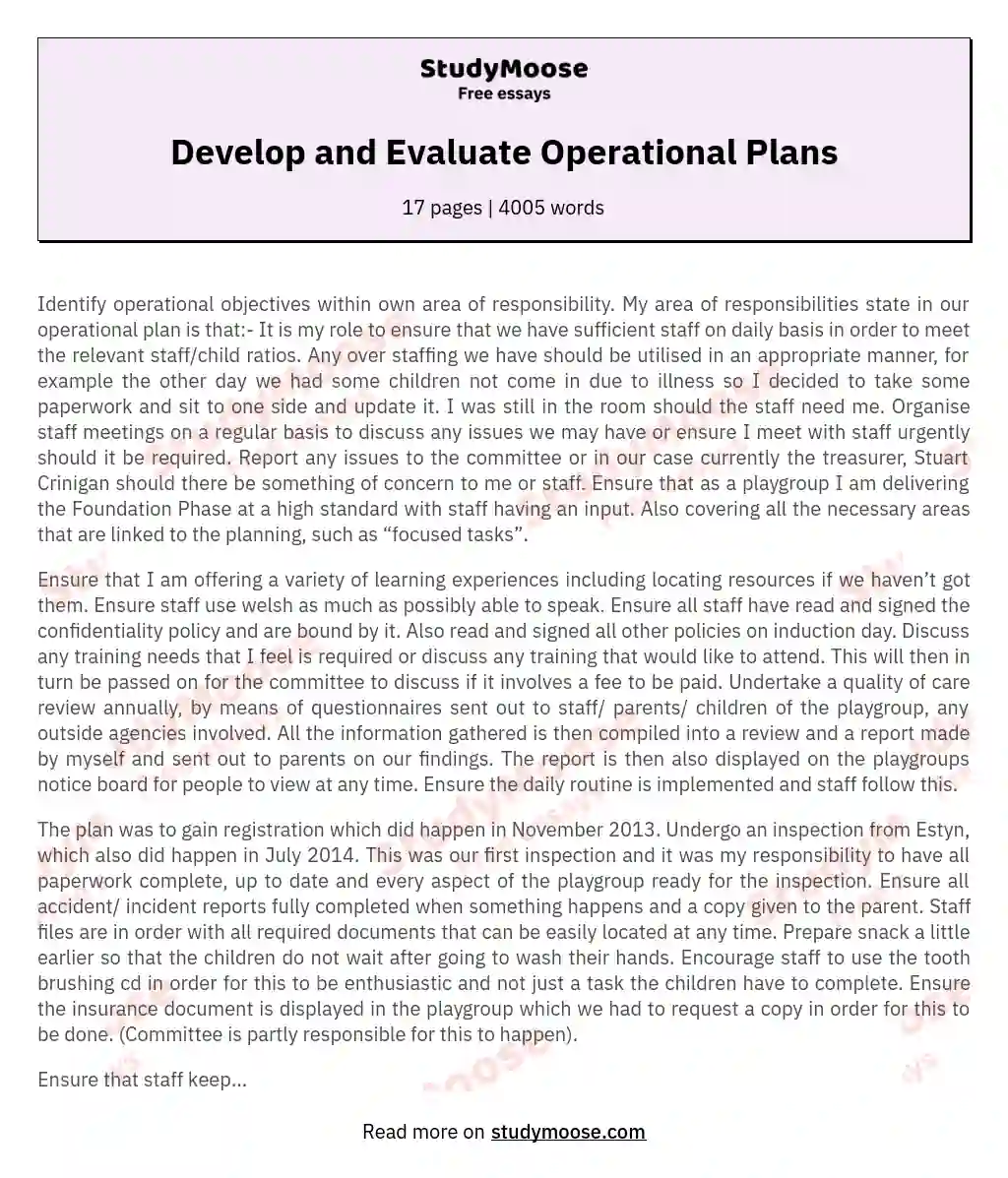 Develop and Evaluate Operational Plans