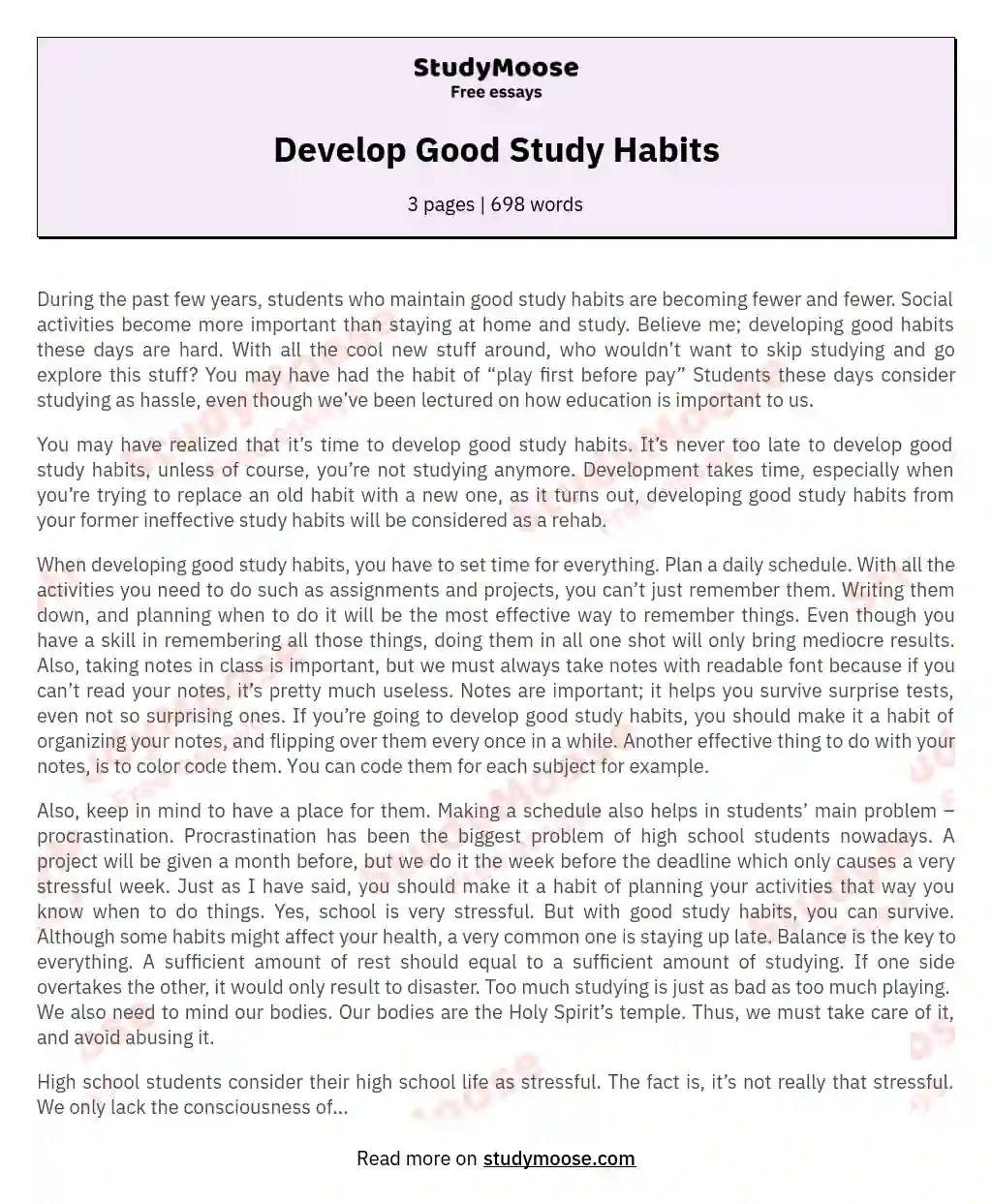 Develop Good Study Habits essay