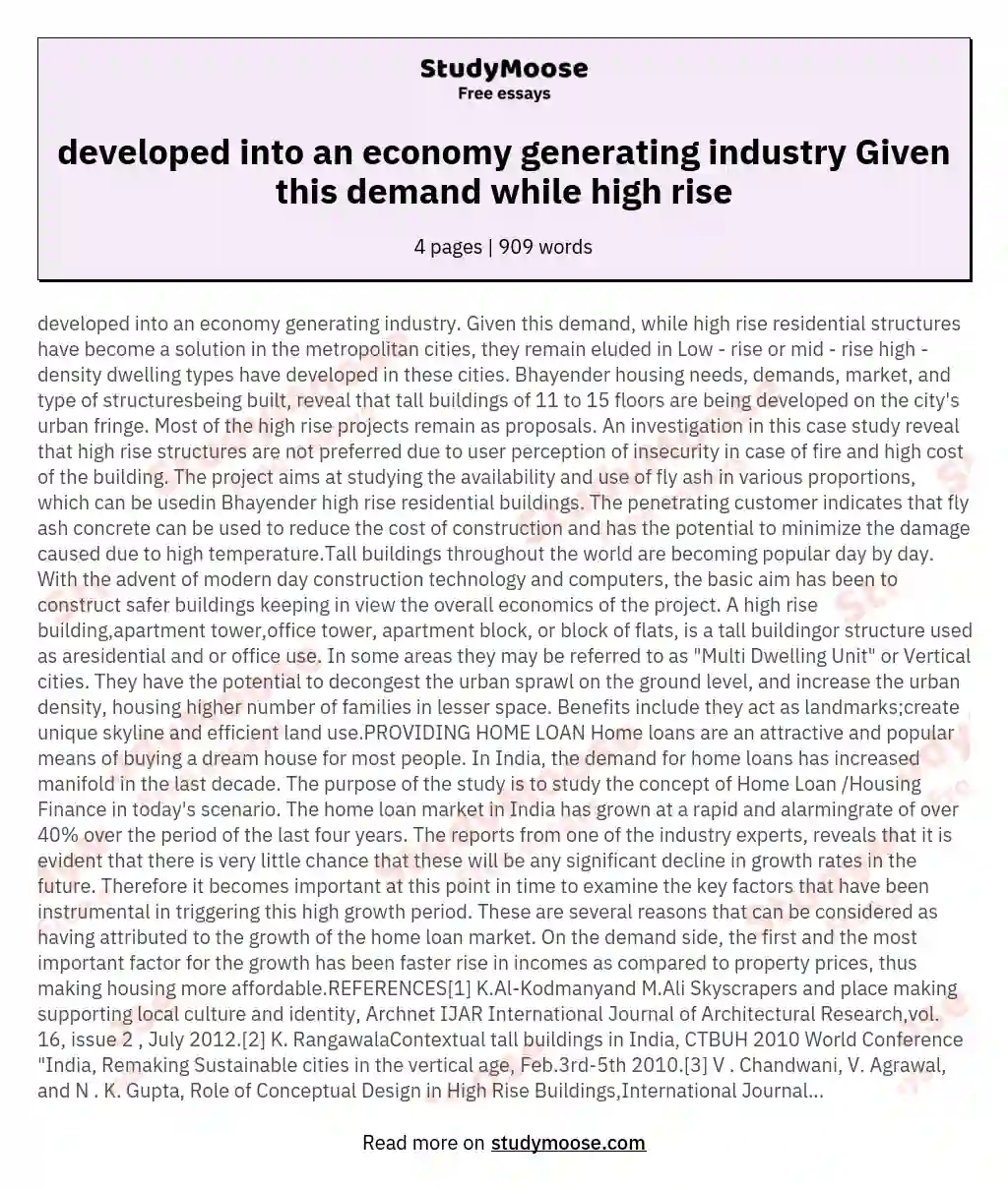developed into an economy generating industry Given this demand while high rise essay