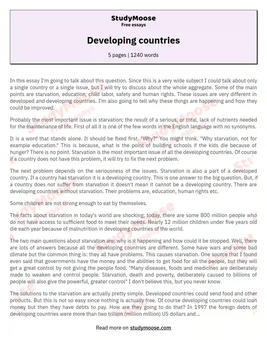 essay developing countries