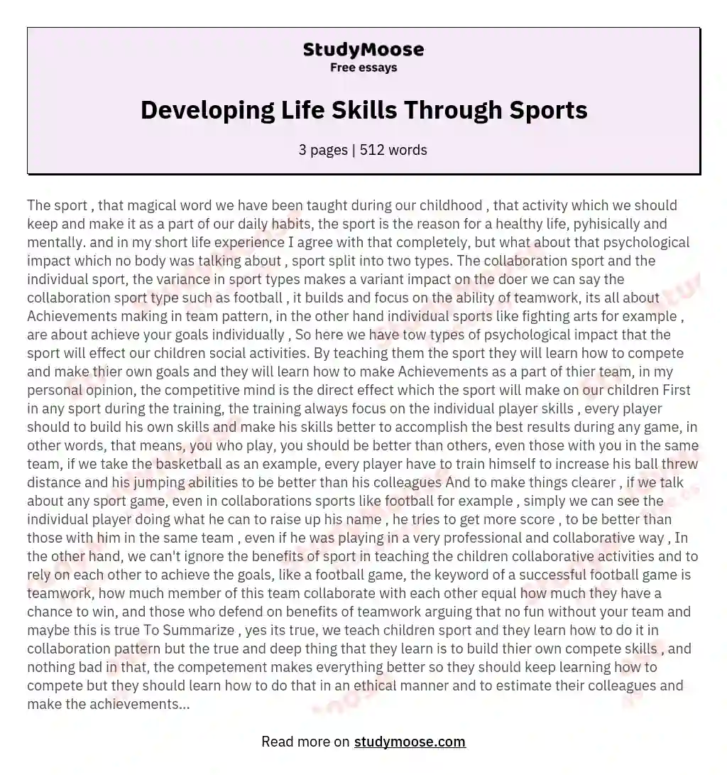 Developing Life Skills Through Sports essay