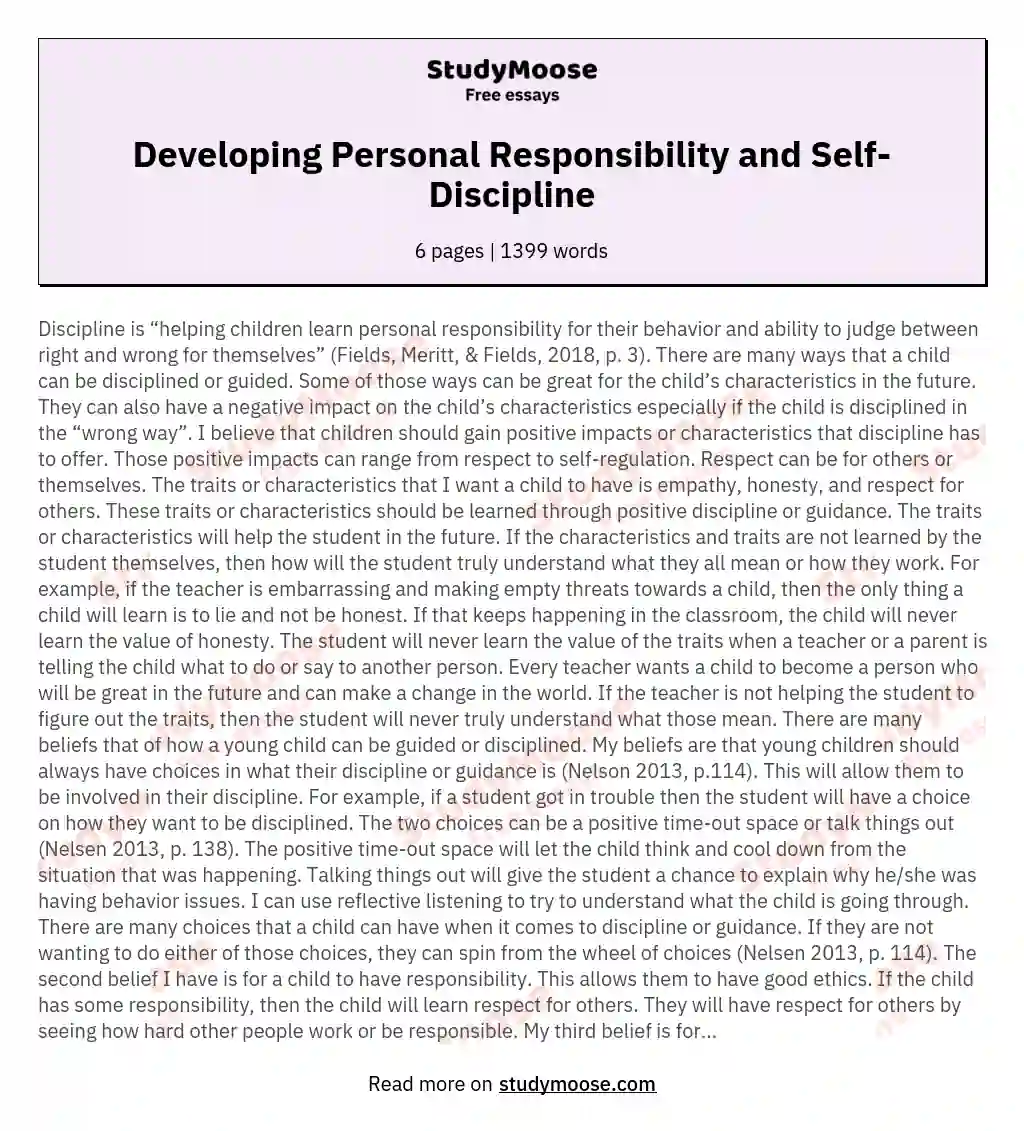 Developing Personal Responsibility and Self-Discipline