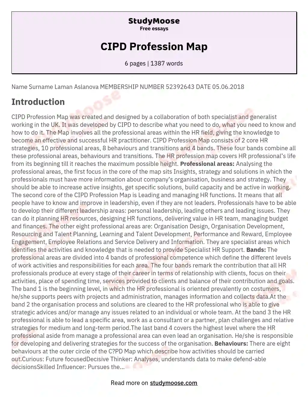 CIPD Profession Map essay
