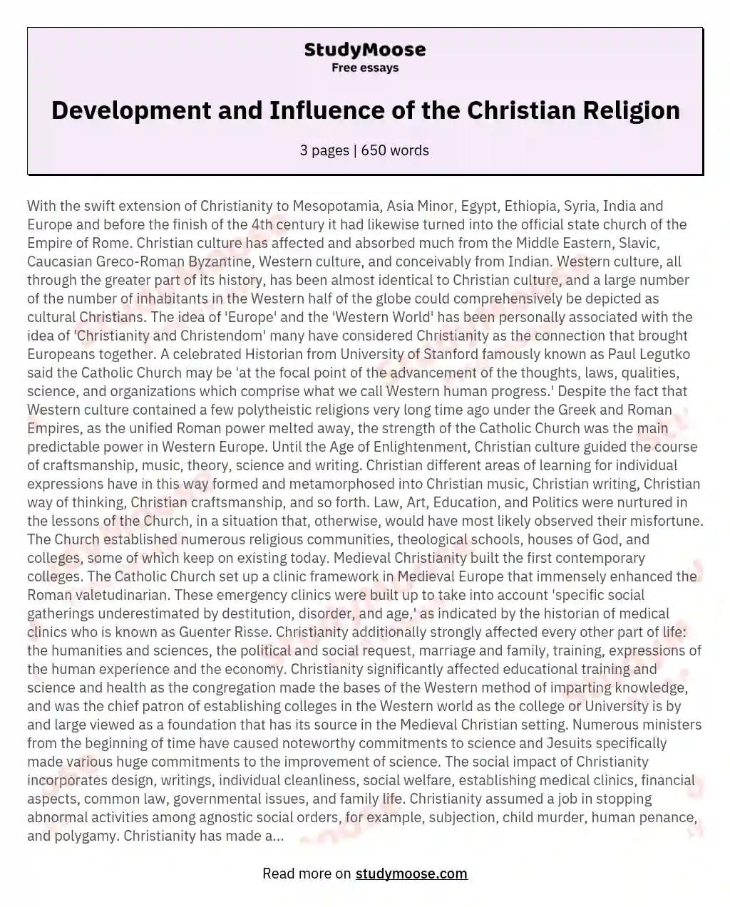 Development and Influence of the Christian Religion essay