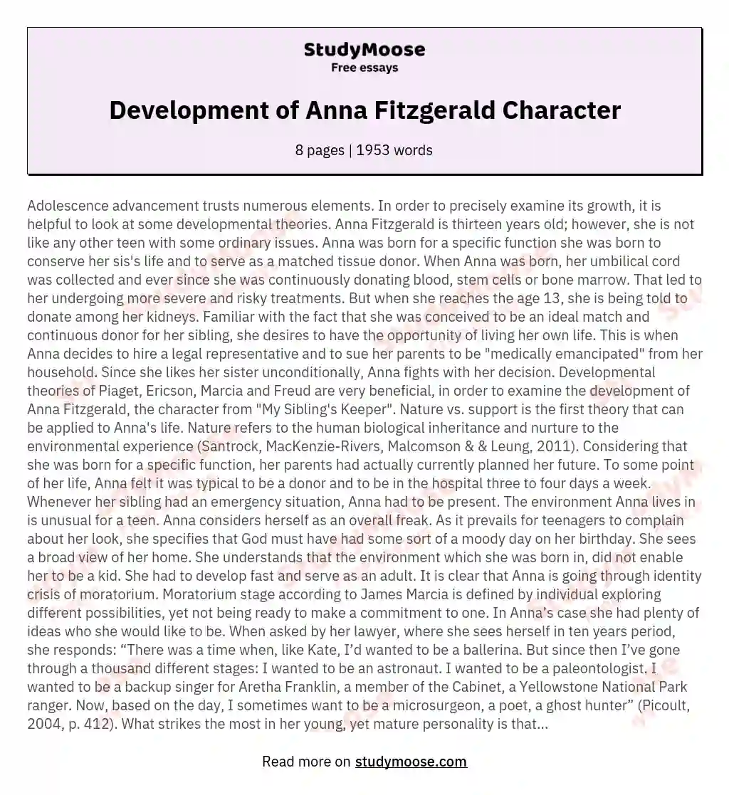 Development of Anna Fitzgerald Character essay