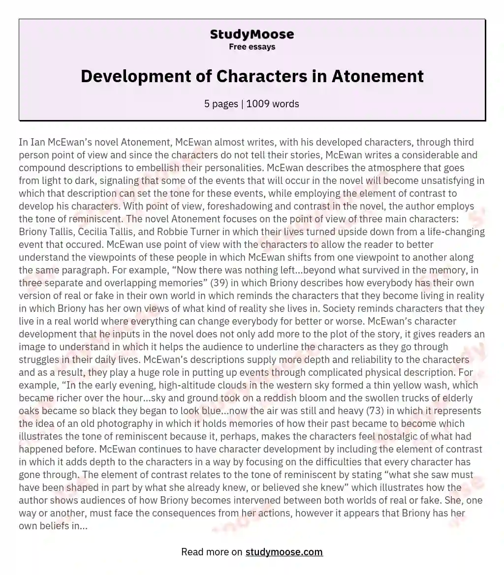 Development of Characters in Atonement essay