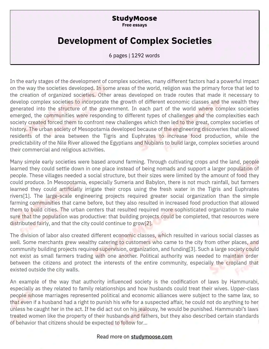 Development of Complex Societies essay