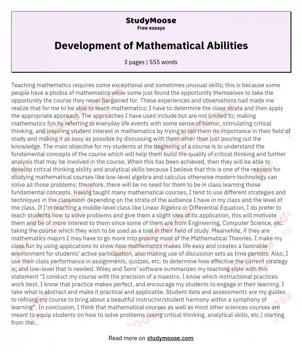 Development of Mathematical Abilities essay