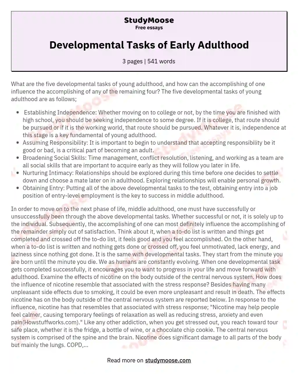 Developmental Tasks of Early Adulthood